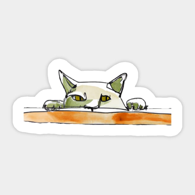 Cat Peering Over Table Sticker by Whiskers and Tees